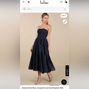 Lulu's Navy Strapless Jacquard Midi Dress